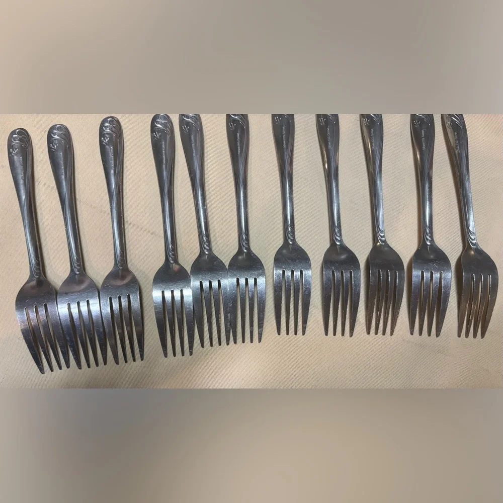 Stainless Steel China‎ Flatware Dinner Forks Set Of 11 Swirl Pattern